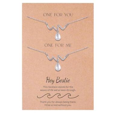 Imagem de Colar de amizade BFF Wave para 2 melhores amigas de longa distância, aniversário, Natal, dama de honra, presentes para melhores amigas, Medium, Aço inoxidável, Sem Pedra Preciosa