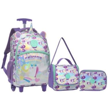 Imagem de Kit Mochila De Rodinha Unicórnio Holográficos Com Lancheira Térmica Es