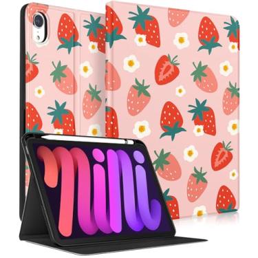 Imagem de Wazzasoft for iPad A17 Pro (Mini7) Case 2024/Mini 6 Case 2021 8.3 Inch - Smart Folio Cover (Auto Wake/Sleep) with Build-in Pencil Holder for Apple Tablet Cover for Women Girls,Strawberries
