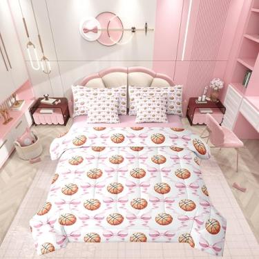 Imagem de Castle Fairy Jogo de cama solteiro com laço kawaii, para meninas, esportivo, feminino, para amantes de basquete, com 1 edredom, 1 lençol com elástico, 1 lençol de cima, 2 fronhas, 2 fronhas