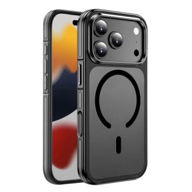 Imagem de Genérico Capa magnética para iPhone 17 Pro/17 Pro MAX, com moldura de metal, cobertura protetora para câmara, capa fina translúcida fosca, antiderrapante para telemóvel (Black, 17 Pro Max)