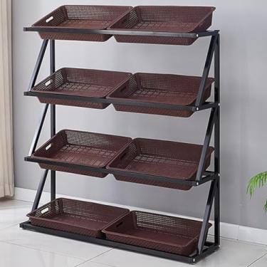 Imagem de Organizador de prateleira de frutas e vegetais de supermercado comercial, prateleira de cesta de varejo de cozinha de grande capacidade, expositor de boca chanfrada de loja de conveniência para balcão