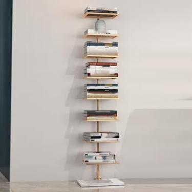 Imagem de Torre de livros de lombada de metal, torre de estante vertical moderna, estante invisível do chão ao teto, para escritório em casa, sala de estar, quarto, cozinha, ouro 35 x 28 x 149 cm