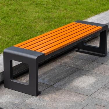 Imagem de Banco de jardim, banco de metal frente única para pátio, design de uma peça, sem necessidade de montagem, cadeira de parque para folga externa, pode suportar peso até 250 kg (cor: B preto, tamanho