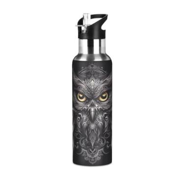 Imagem de Burbuja Garrafa de água de aço inoxidável Black Owl, garrafas de água isoladas a vácuo com tampa de canudo para esportes, academia, escola - à prova de vazamento e suor, sem BPA, 590 ml
