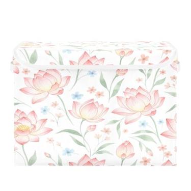 Imagem de Burbuja Caixa de armazenamento Lotus com tampa e alças, grande caixa de armazenamento dobrável para prateleiras armário quarto escritório organizador