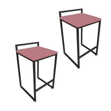 Imagem de Kit 02 Banquetas Lavínia Suede Rose Base Preto - D' ROSSI