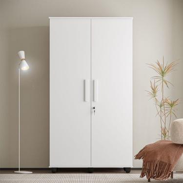 Imagem de Guarda Roupa Solteiro Multiuso Sem Gaveta Reforçado Ouro Fechadura Com Chave Branco