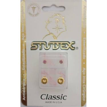 Imagem de Brinco Studex Classic 3Mm Rosa Claro Medio Dourado
