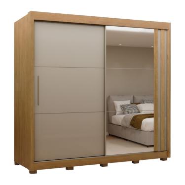 Imagem de Guarda Roupas Casal Imola 2 Portas de Correr 4 Gavetas MDF com Espelho Madeirado-Mocca...