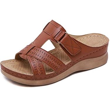 Imagem de Chinelos chinelos femininos sandálias de praia de verão para casa ao ar livre confortável com sola grossa antiderrapante chinelos abertos-marrom_35