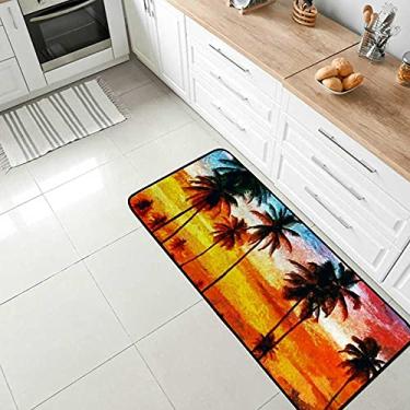 Imagem de Tapete para área de conforto, palmeiras, pintura a óleo de céu colorido, tapete antiderrapante para cozinha, tapete antifadiga para sala de jantar, lavanderia, escritório, corredor, 99 x 50 cm