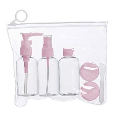 Imagem de Kit de garrafas de higiene pessoal portátil conjunto de recipientes de viagem frascos vazios de cosméticos transparentes para loção shampoo creme sabonete conjunto de 6 (ROSA)