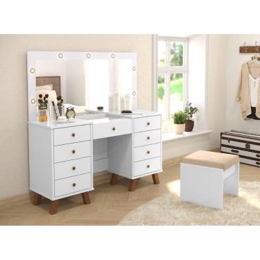 Imagem de Penteadeira com Espelho e Luzes Eloá Branca com Banqueta Patrimar