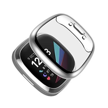Imagem de LEIXIUER Protetor de tela de TPU macio compatível com smartwatch Fitbit Versa 4, cobertura total, à prova de choque, sensível ao toque, capa protetora resistente a arranhões para relógio Fitbit Versa 4, prata