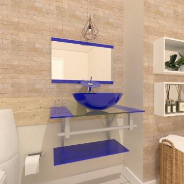 Imagem de Gabinete de Vidro 70cm Inox com Cuba Redonda Azul Escuro