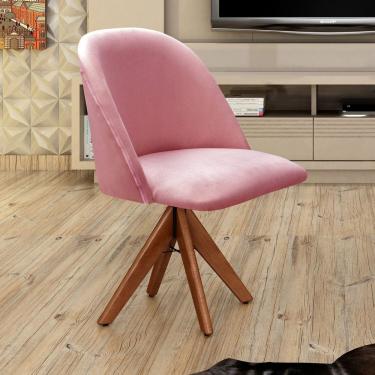 Imagem de Poltrona Decorativa Gaia Giratória Madeira para Sala, Quarto, Recepção Rose