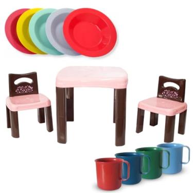 Imagem de Brinquedo Unissex Mesa Infantil Com 2 Cadeiras + Caneca e Prato Escolar (Rosa)