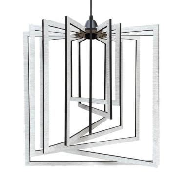 Imagem de Luminária Lustre Pendente Sala Cozinha Mesa Janta Moderno Quadrado Gra