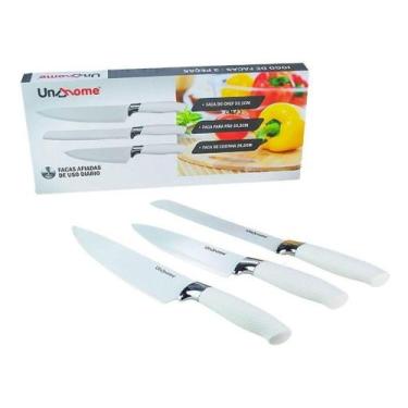 Imagem de Conjunto De Facas Metal Decorada Branca 3 Peças  Unyhome. - UNY GIFT