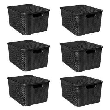 Imagem de Kit 6 Cestos Organizadores Empilháveis C/ Tampa 15 L Caixa Resistente 
