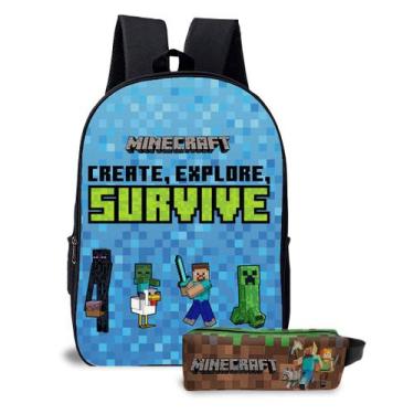 Imagem de Kit Mochila com Estojo Escolar Infantil Game Minecrafit  Menino e Meni