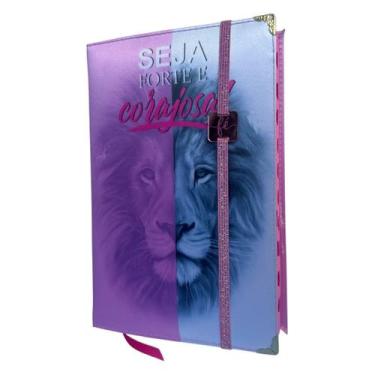 Imagem de Bíblia Ntlh Leão faces rosa + Elástico rosa Capa Dura Acolchoada com I