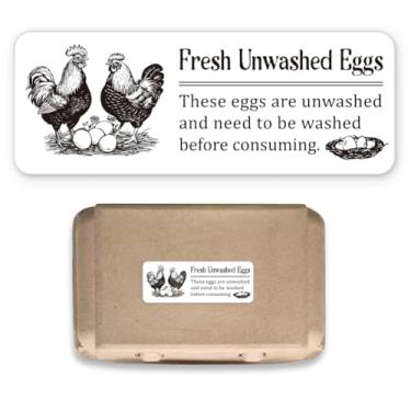 Imagem de GOMAKERER Cerca de 180 peças de etiquetas de caixa de ovos não lavados, 1 x 2,6 polegadas (2,5 x 6,7 cm) adesivos de ovos frescos de fazenda de galinha adesivos de embalagem de ovos para caixa de