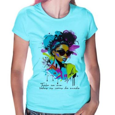 Imagem de Baby Look Tenho em mim todas as cores do mundo - Foca na Moda, Azul cl