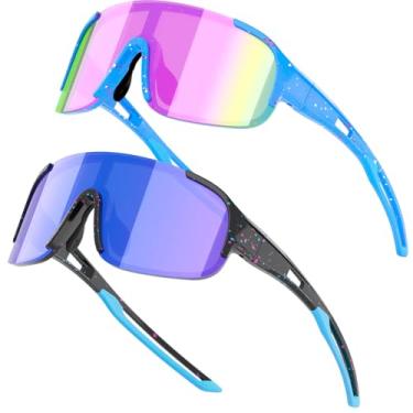 Imagem de IKTOD Óculos de sol infantil de beisebol juvenil para meninos e meninas de 4 a 16 anos, softball, óculos de ciclismo com proteção UV400, Pacote com 2/armação azul + moldura preta/Cb04