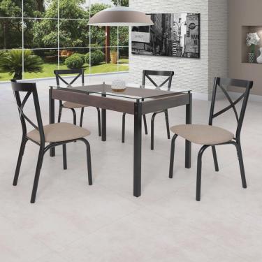 Imagem de Conjunto Sala de Jantar Mesa 120x75cm Tampo Vidro com 4 Cadeiras Karina Ciplafe