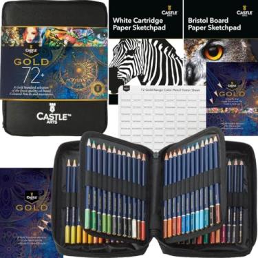 Imagem de Castle Art Supplies Conjunto de 72 lápis de colorir padrão dourado com extras | Cores coloridas à base de óleo de qualidade permanecem mais nítidas e resistentes contra quebras | Para artistas