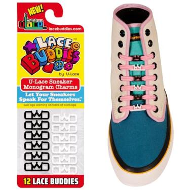 Imagem de Lace Buddies - Pingentes de renda para tênis da uLace - Pacote com 12 peças, Emoji de coroa preto e branco, Crown