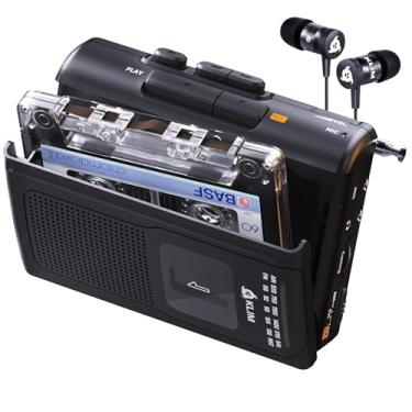 Imagem de KLIM Leitor de fita cassete K8 portátil + gravador de cassete + novo leitor de cassete AM/FM Walkman + microfone e alto-falante integrados + fone de ouvido e fones de ouvido