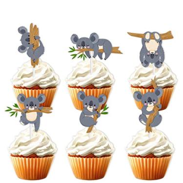 Imagem de 18pcs Glitter Animal Dessert Cupcake Topper Pick for The Very Sleepy Koala Theme Decor Supplies Baby Shower Boys Girls Happy Birthday Party Decorations