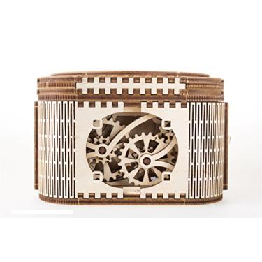 Imagem de UGEARS Caixa do tesouro de madeira com chave (quebra-cabeças secreto oculto) - presente do dia do pai modelo de bricolage caixa de armazenamento de madeira 3D - quebra-cabeças mecânico kits de modelo