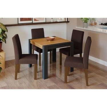 Imagem de Sala De Jantar Completa Grace Tampo Madeirado 90x90cm E 4 Cadeiras Milena Savana-nature-suede Joli Chocolate - Cimol