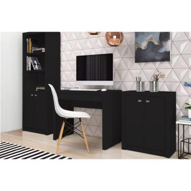 Imagem de Escritório Completo 1 Mesa De Computador Me4107 + 1 Balcão Me4103 + 1 Estante Me4110 3 Peças Preto