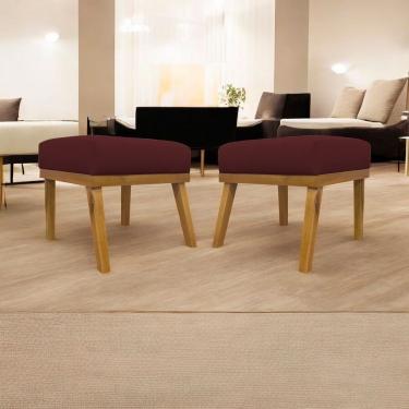 Imagem de Kit 2 Puffs Decorativos Firenze Retangular - Bordo Corino