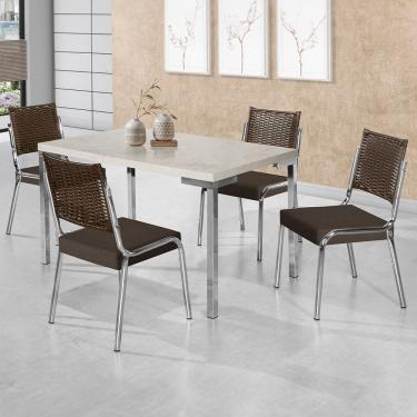 Imagem de Mesa De Jantar Aço Nobre Kansas Com 4 Cadeiras Branco Com Prata