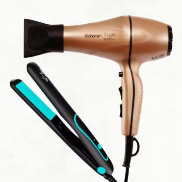 Imagem de Secador De Cabelos Taiff Style Motor 2000W + Chapinha Preto Com Cobre 110V