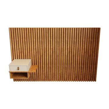 Imagem de Cabeceira Solteiro Ripada Quarto Manila 1 Mesa Com Gaveta Nature/perola Nature/perola