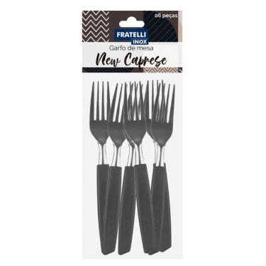 Imagem de Conjunto Faqueiro 24 Peças Jogo Talheres De Mesa Jantar Garfos Facas New Caprese Preto Fratelli Inox