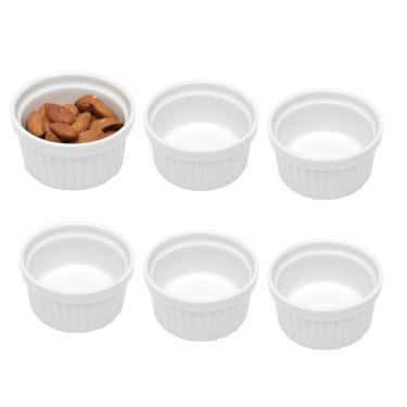 Imagem de Kit 6 Ramequim Mini Bowl De Porcelana Molheira Clássico Canelado Branco Lyor 40ml