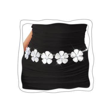 Imagem de Uranian Correntes de cintura de flores, cinto de praia, biquíni, correntes de barriga, correntes corporais para mulheres, sexy, floral, pérola, cinto para a cintura, Free Size, Liga metálica, Sem