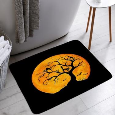 Imagem de KTGHA Tapete de banho assustador de Halloween assustador noite lua morta terror gato preto morcego gótico ambiente de férias banheiro banheira tapetes de chão capacho decoração de vaso sanitário, 45,7