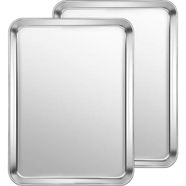 Imagem de CEKEE Conjunto de 2 assadeiras de aço inoxidável profissional para cozinha e cozinha antiaderente, para biscoitos, muffin, bolo, pizza, torradeira, alimentos, forno, bandejas (22,8 cm)