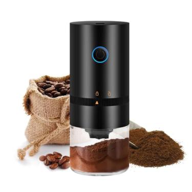 Imagem de Moedor de Café Elétrico Portátil Recarregável USB – Ajuste de Moagem para Espresso, Coado e Prensa Francesa – Compacto, Lâminas de Aço Inoxidável, Base de Vidro Transparente