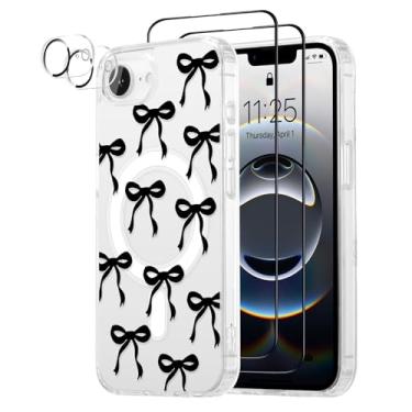 Imagem de UEEBAI Capa magnética para iPhone 16e, capa de arco compatível com MagSafe, pacote com 2 [protetor de tela + protetor de lente da câmera], capa protetora transparente sem fio fina para mulheres e