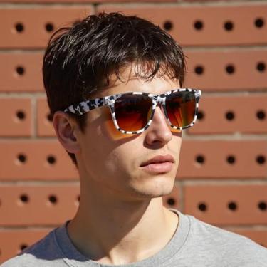 Imagem de Óculos de sol clássicos com estampa de palma para homens, armação de resina leve e lente de policarbonato para atividades ao ar livre, cinza escuro, Cinza